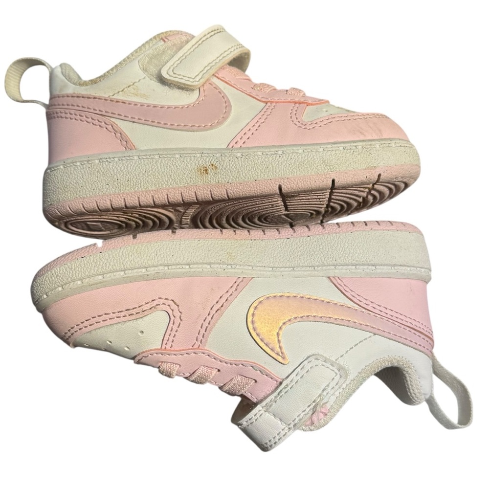 Nike Baby Girl Court Borough Low Baby Velcro Sneakers Shoes White Pink. 6. - Picture 6 of 8